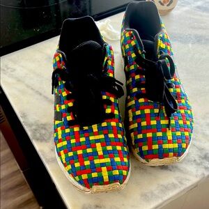 Red and Yellow Woven Sneakers for Casual Wear